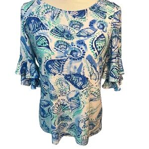 PAPPAGALLO Shirt Top‎ Blouse Size S Womens Multicolor Sea Shell EUC